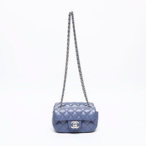CHANEL Twin Classic Mini Matelasse Lambskin Shoulder Bag, Blue, WS13235